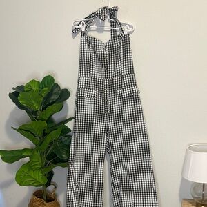 Cider Black and White Gingham halter top Jumpsuit xl NWT